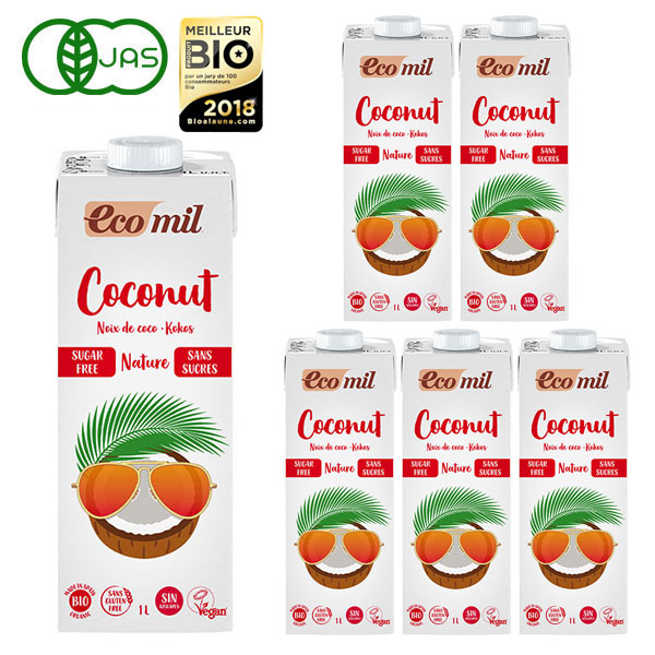 EcoMil（エコミル）　有機ココナッツミルク　ストレート（無糖）　1000ml×6本