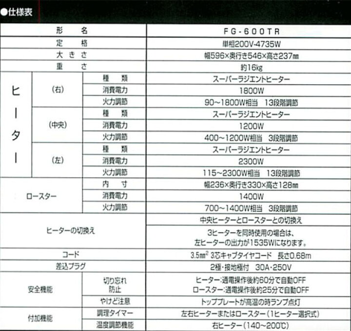 楽天市場】スーパーラジエントヒーター FG-600TR ◇設置工事が必要に 