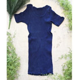 Liv:ra 藍染めオーガニックコットン100%半袖リブカットソー～紺瑠璃(こんるり)～ M～L（フリーサイズ）