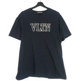 【中古】ヴァレンティノ ヴァレンチノ VALENTINO 22AW VLIN ロゴ Tシャツ カットソー 半袖 XL ネイビー 紺 1V3MG10V8RB 国内正規 メンズ 【ベクトル 古着】 240127