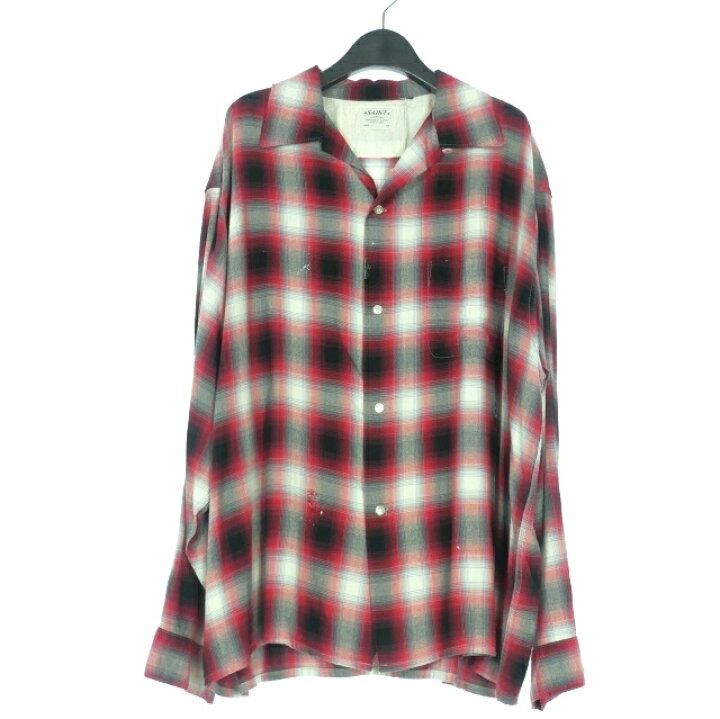 セントマイケル SAINT 26ss レーヨンチェック柄長袖シャツ M 【公式 