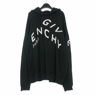 【中古】ジバンシィ GIVENCHY 21SS Refracted ロゴ刺繍 プルオーバーパーカー フーディ 長袖 XXL ブラッ…