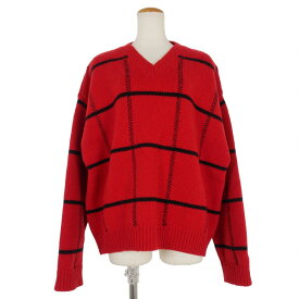 【中古】ドリスヴァンノッテン DRIES VAN NOTEN オーバーサイズ チェック Vネック ニット セーター 長袖 S 赤 レッド レディース 【ベクトル 古着】 240310