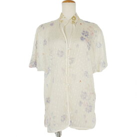 【中古】マメクロゴウチ Mame Kurogouchi Flower Print Shirt フラワープリント シルクシャツ ブラウス 半袖 1 白 ホワイト MM19SS-SH021 レディース 【ベクトル 古着】 240422