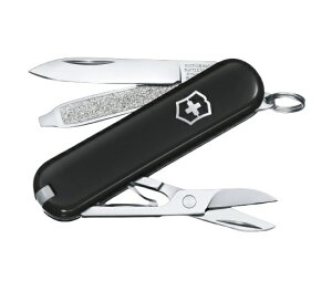 VICTORINOX(ビクトリノックス)万能ナイフ 十徳ナイフ クラシックSD カラーズ 0.6223.3G キャンプ アウトドア 折り畳みナイフ  ブラック ミニ58mm   メール便にてお届け手配