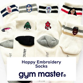 gym master ジムマスター ハッピー刺繍ラインソックス 靴下 ショートソックス メンズ レディース 防蚊 蚊よけ 虫よけ 抗菌消臭 防臭 覆面レスラー ボーダー ロゴ入り ギフト プレゼント G466624