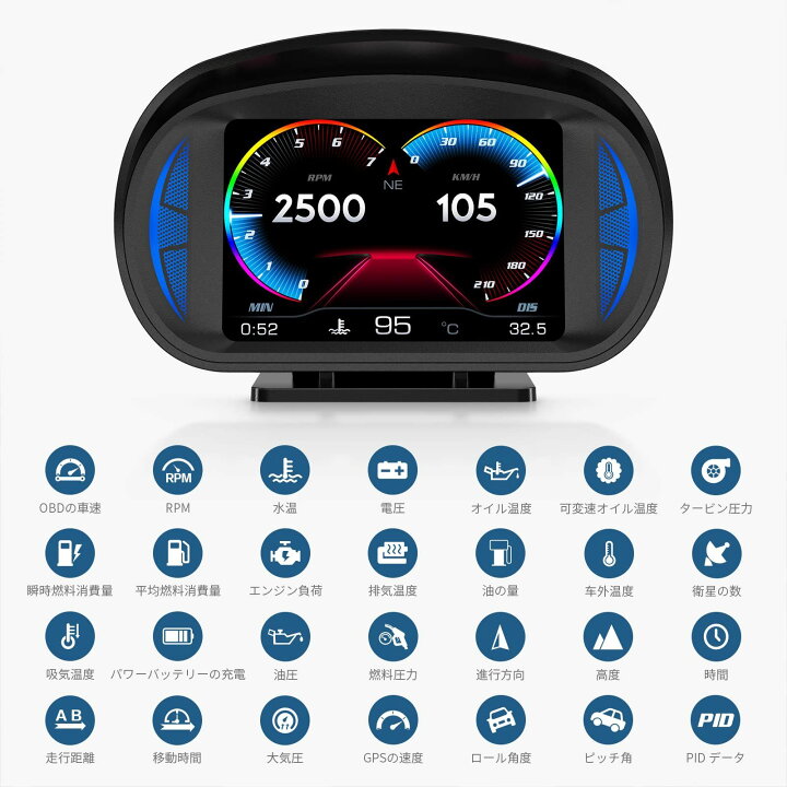 楽天市場】HUD ヘッドアップディスプレイ OBD2＋GPS両方対応 P2 車載 