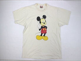 Disney DESIGNS■ミッキーマウスプリントTシャツ ベージュ/ONE SIZE XL程度 80’S ディズニー