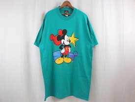 MICKEY UNLIMITED■ミッキーマウスプリントTシャツ ターコイズグリーン/XL 90S アメリカ製 ディズニー