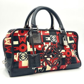 LOEWE（ロエベ）アマソナ28 ハンドバッグ アーカイブ アナグラム モノグラム キャンバス レザー レッド ブラック シルバー金具 レディース【中古】