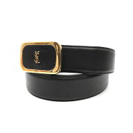 YVES SAINT LAURENT（イヴ・サンローラン）ヴィンテージ ベルト YSLロゴ ブラック レザー ゴールド金具 …