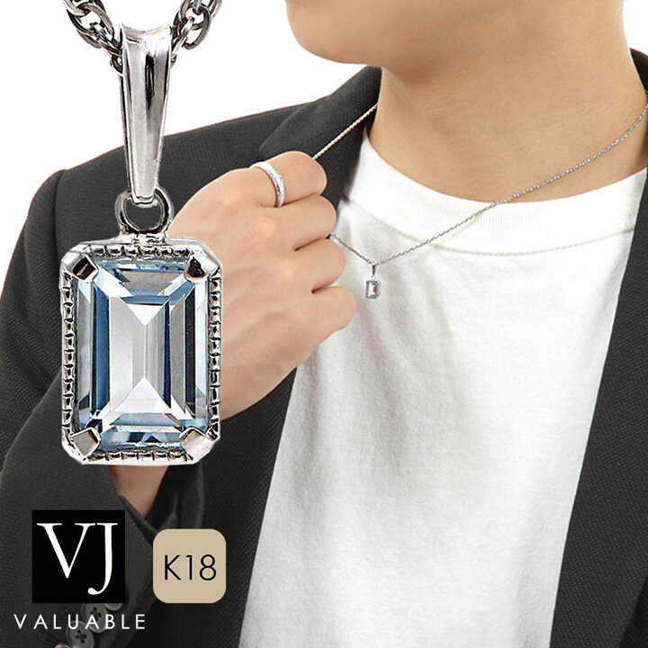 楽天市場 18金 ネックレス 18k メンズ ホワイトゴールド カリビアン ブルー トパーズ エクラ ペンダント ダブルロロ チェーンセット Aセット チェーン長さ45cm 50cmから選択 K18 ラギット ハワイアン シンプル ジュエリー ダイヤモンド 青 海 ブランド イタリア