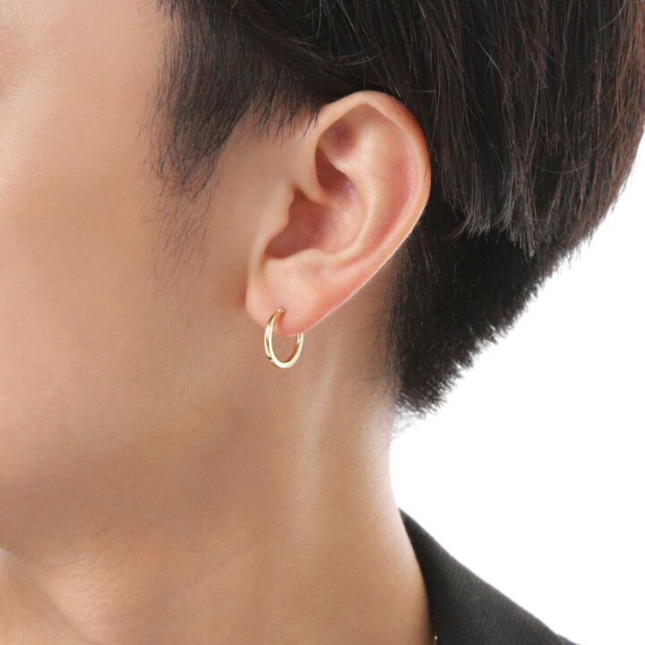 楽天市場】18金 フープ ピアス メンズ スクエア 18k イエローゴールド 