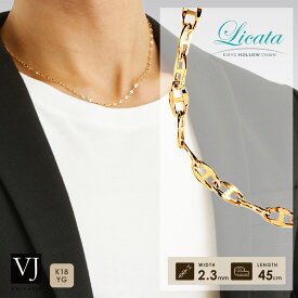 18金 ネックレス メンズ 18k イエローゴールド 「 Licata Hollow 」 チェーン 2.8mm 幅 45cm [ K18 イタリア アメリカ インポート パフグッチ マリーナ マリナー アンカー マリン 細い 定番 ハワイアン ジュエリー 10k 中空 ラギッド シンプル ブランド 3mm 2.5mm ]