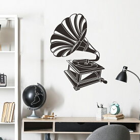 ウォールステッカー 音楽 おしゃれ モノトーン モノクロ 黒 レトロ アンティーク 子供部屋 ステッカー ウォールシール 壁紙シール インテリア 雑貨 音楽室 蓄音機 トイレ リビング 階段 懐かしい 大正ロマン 大正浪漫 昭和 ミュージック かわいい かっこいい シンプル 玄関