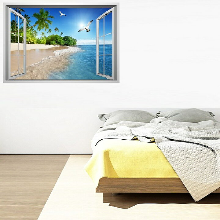 楽天市場 ウォールステッカー 窓 海 南国 ビーチ おしゃれ ヤシの木 インテリア ステッカー 窓の景色 背景 トイレ かわいい 雑貨 浜辺 壁飾り カモメ 大きな木 空 夏 森 絶景 旅行 波 砂浜 Diy ハワイ ハワイアン サーフ 青空 日差し 西海岸