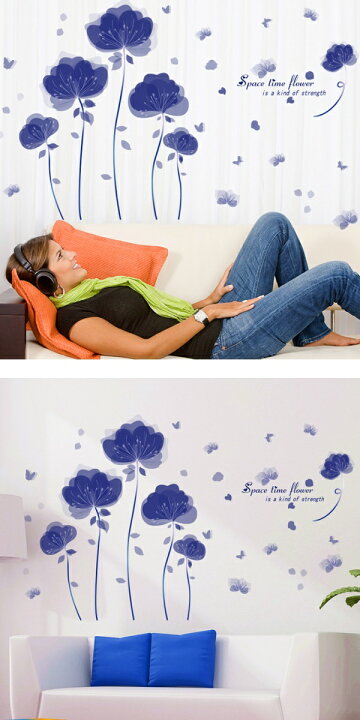 楽天市場 ウォールステッカー 花 植物 蝶 英字 フラワー 花びら ウォールステッカー トイレ グリーン 観葉植物 窓 花柄 カフェ 大きな木 藍色 枝 青 アイビー 木 ツリー シール 壁紙 北欧 文字 かわいい 大きい葉 おしゃれ 蝶 リビング 玄関 洗面所