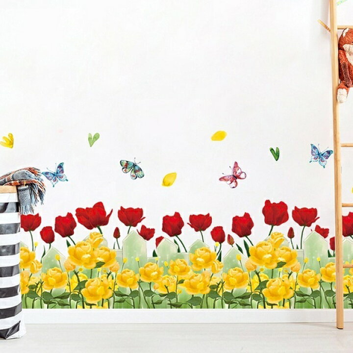 楽天市場 ウォールステッカー 植物 花 おしゃれ 北欧 モダン カフェ チューリップ 蝶 ステッカー シール 森 山 インテリア 雑貨 壁飾り 壁紙 トイレ 店舗 草 葉 赤 黄色 華やか 癒し 春 簡単 初心者 寝室 壁シール 窓 風景