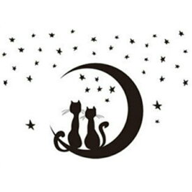 ウォールステッカー 動物 猫 月 おしゃれ 黒猫 ねこ モノトーン ネコ 英字 キャット 星 宇宙 かわいい アニマル キュート インテリアステッカー 星 ウオールステッカー 黒 風景 壁紙 秋 夏 シール 肉球 cat 恋人 棚 足跡 小さい ミニ サイズ 子猫 寝室 ペットショップ 看板