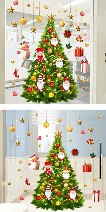 楽天市場 ウォールステッカー クリスマスツリー クリスマス サンタクロース トナカイ ステッカー おしゃれ ウィンドウ ガラス 装飾 サンタ 窓 オーナメント 冬 壁シール 大 飾り 星 雪 壁 壁紙 雪だるま インテリア 雑貨 雪の結晶 赤 緑 鹿 プレゼント ベル お店 Christmas