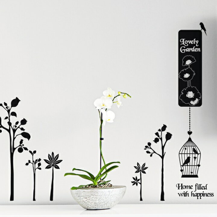 楽天市場 ウォールステッカー 花 おしゃれ 植物 カフェ モダン 北欧 モノトーン 英字 文字 フラワー 木 アルファベット 英文 黒い花 インテリア 高級 英文字 壁紙 英語 転写 キッチン ハート 木と鳥 木と鳥かご リース トイレ 鳥かご かわいい 窓 鳥 籠