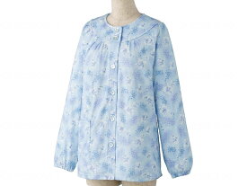 ケアファッションやさしさパジャマ上衣(大きめボタン) サックス L