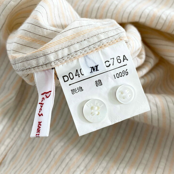 美品 PAPAS ボタンダウン リネンストライプシャツ 長袖 S