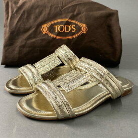 【極美品】 TOD'S トッズ ダブルT ダブルティー フラットサンダル レザーサンダル 35 1/2 ゴールド レディース 【中古】