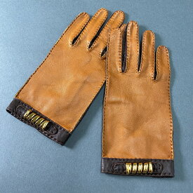 LOEWE ロエベ レザーグローブ 手袋 6 1/2 ブラウン キャメル 本革 ゴールド スペイン製 leather glove 【中古】