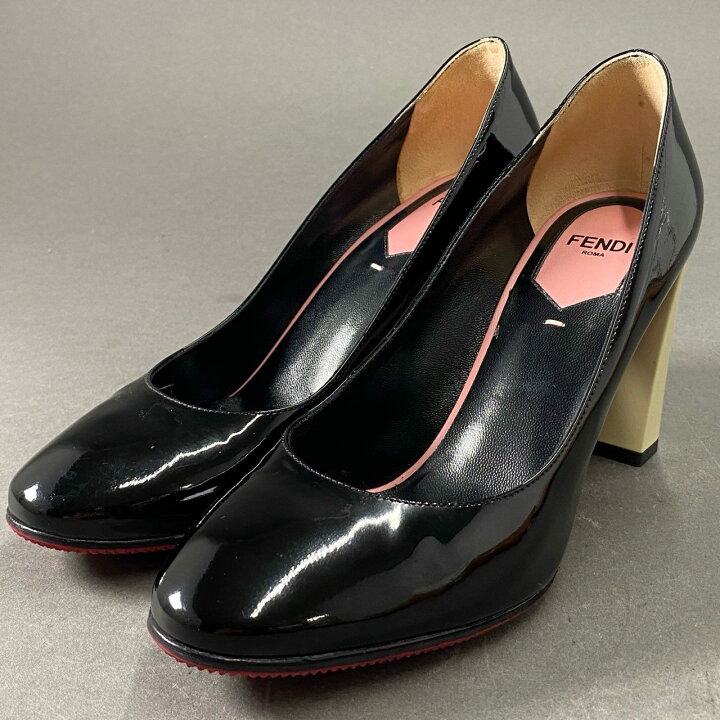 FENDI - フェンディ パンプス ヒール 37 1/2 エナメル系 ブラック  