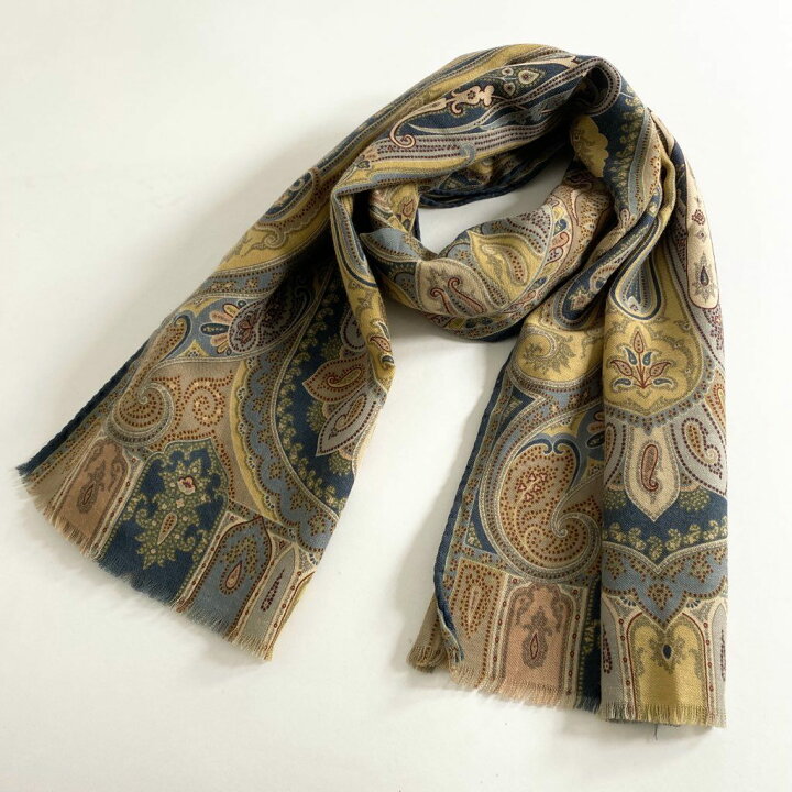 エトロ ETRO ストール マフラー スカーフ フリンジ 総柄 ウール 絹  