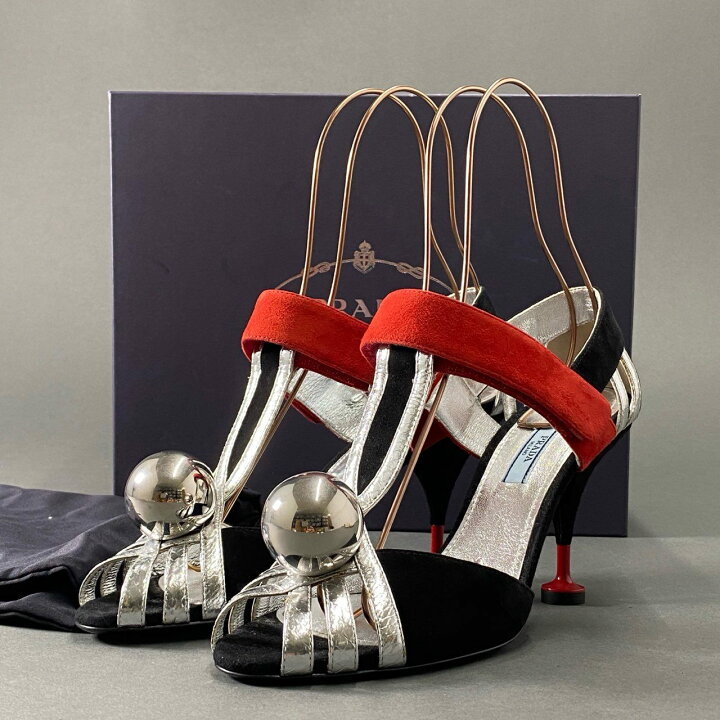 楽天市場】PRADA プラダ METAL BALL SUEDE SANDAL ヒールサンダル 39 