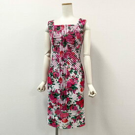 TADASHI SHOJI タダシショージ ノースリーブワンピース 膝丈ワンピース 花柄 バラ タイトスカート 0 ホワイト マルチカラー レディースk02i【中古】