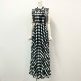 《美品》self-portrait セルフ・ポートレイト ノースリーブワンピース マキシ丈ワンピース ギンガムチェック プリーツスカート 4 ブラック ホワイト レディースk02i【中古】