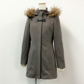 《極美品》HUGO BOSS ヒューゴボス ウールコート ラクーンファー フラップベルト 34 ブラウン レディースk02i【中古】