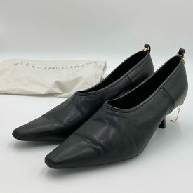 STELLA McCARTNEY ステラマッカートニー ゴールドチェーンストラップ パンプス サイズ36 ブラック エコレザー レディース シューズ 靴k02i【中古】