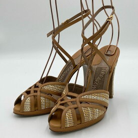《美品》Salvatore Ferragamo サルヴァトーレフェラガモ ヒールサンダル シューズ ストラップ 編み込み 6 ベージュ レディースt18r【中古】