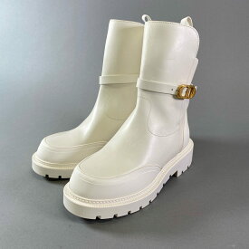 《未使用品》 Christian Dior クリスチャンディオール 23SS EMPREINTE CD金具ベルト ブーツ 37 1/2 ホワイト レザー イタリア製 シューズt18r【中古】