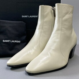 《未使用品》 SAINT LAURENT PARIS サンローランパリ VASSILI ZIPPED BOOTS サイドジップ ブーツ 43 1/2 ホワイト レザー シューズ 箱付きt18r【中古】