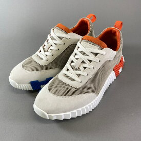 HERMES エルメス スニーカー ローカットスニーカー シューズ バウンシング Hロゴ 44 アイボリー オレンジ メンズk02i【中古】