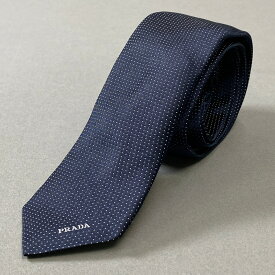 PRADA プラダ ドット柄 ネクタイ 服飾小物 ビジネス◎ セレモニー◎ ロゴ刺繍 ネイビー メンズk02i【中古】