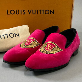 《美品》LOUIS VUITTON ルイヴィトン オートゥイユレインオペラシューズ ローファー ベルベット LVロゴ 7 ピンク メンズu02t【中古】