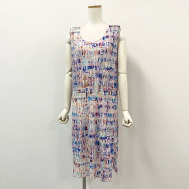 PLEATS PLEASE ISSEY MIYAKE プリーツプリーズ イッセイミヤケ 日本製 総柄プリント ノースリーブワンピース ドレス ロング丈 PP12-JH371 3 L~XLサイズ相当 マルチカラー レディースo07t【中古】