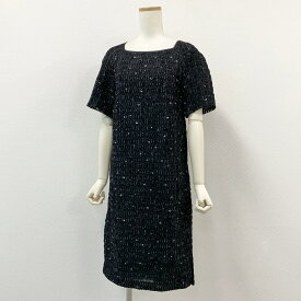 《極美品》DRIES VAN NOTEN ドリスヴァンノッテン 半袖ワンピース ドレス 膝丈 スクエアネック サイズ34 ブラック レディースk02i【中古】