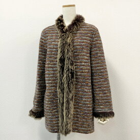 《美品》MISSONI ミッソーニ ニットジャケット ニットコート ボーダー ファー イタリア製 92 マルチカラー レディースu02t【中古】