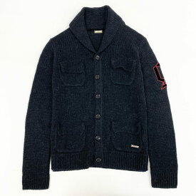 《美品》 galliano ガリアーノ ワッペン付き ショールカラー ニットカーディガン M ブラック アルパカ混 セーターt18r【中古】
