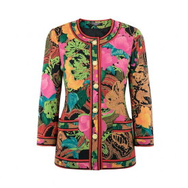 LEONARD FASHION レオナール ノーカラージャケット ロングジャケット 美しい花柄プリント 金ボタン シルクウール レディース 女性用 9AR マルチカラーu02t中古