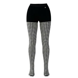 【未使用保管品】 CHANEL シャネル ニットパンツ タイツ ココマーク アーガイル柄 サイズS ブラック ホワイト レディース 女性用u02t 【中古】
