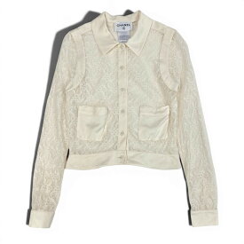 CHANEL シャネル 2007年 クルーズライン レースブラウス 長袖シャツ ココマークボタン P29989 サイズ36 オフホワイト レディース 女性服ta1 中古