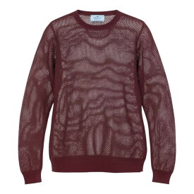 【美品】PRADA ロングスリーブニット メッシュニット イタリア製 42サイズ バーガンディ レーヨン100％ レディース 女性用u02t 中古